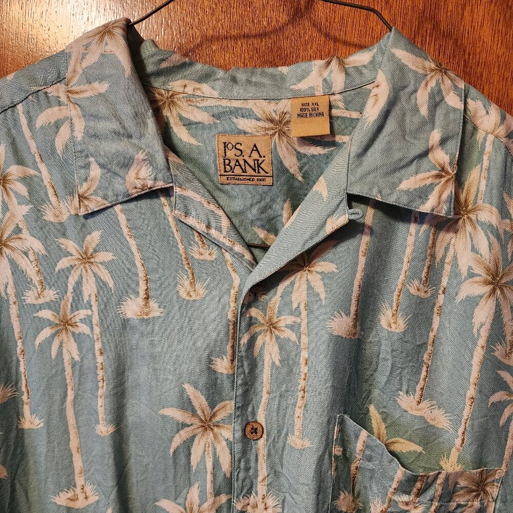 Men's XXL Jos. A. Bank Floral Hawaiian 100% Silk Short Sleeve Button Down Shirt